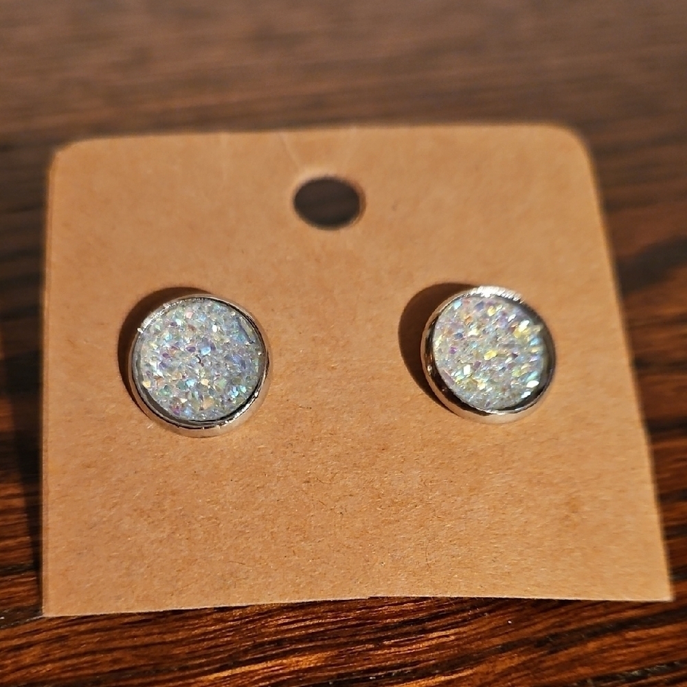 Sparkly Round Silver Backed Earrings, NWOT!